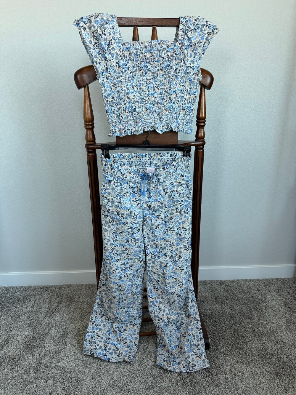 Tommy Bahama Girls Floral Smocked Top Wide Leg Pants Set Size 10-12 Cottagecore